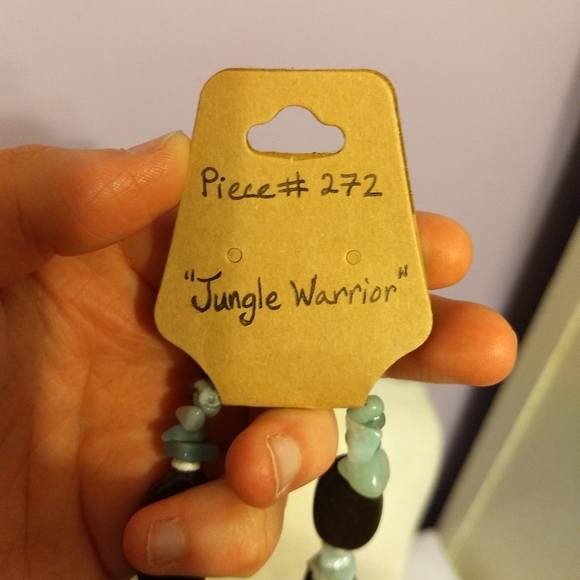 Piece #272 "Jungle" Amazonite Shell Wood Necklace - Picture 2 of 3